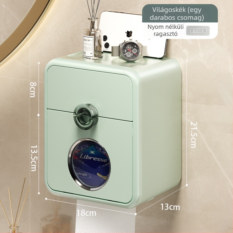 Fali vécépapírtartó és papírdoboz, fúrás nélkül, vízálló, PP anyag, fürdőszoba