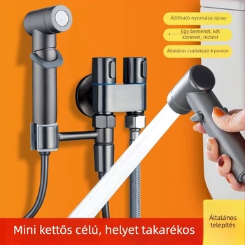 WC-hez való tömlőspray pisztoly egy be- és két kimenet funkcióval, nagy nyomású réz test, gombos szerelés, modell 1123