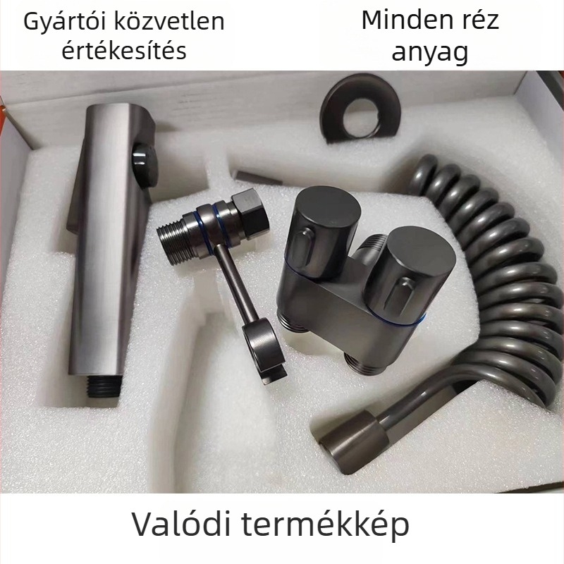 WC-hez való tömlőspray pisztoly egy be- és két kimenet funkcióval, nagy nyomású réz test, gombos szerelés, modell 1123