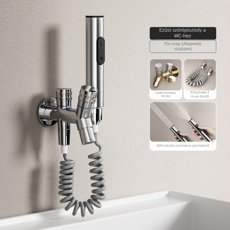 WC társ permetezőpisztoly — sárgaréz+ABS, falra szerelhető, egynyílású csap, gombos működés, magas nyomású víz