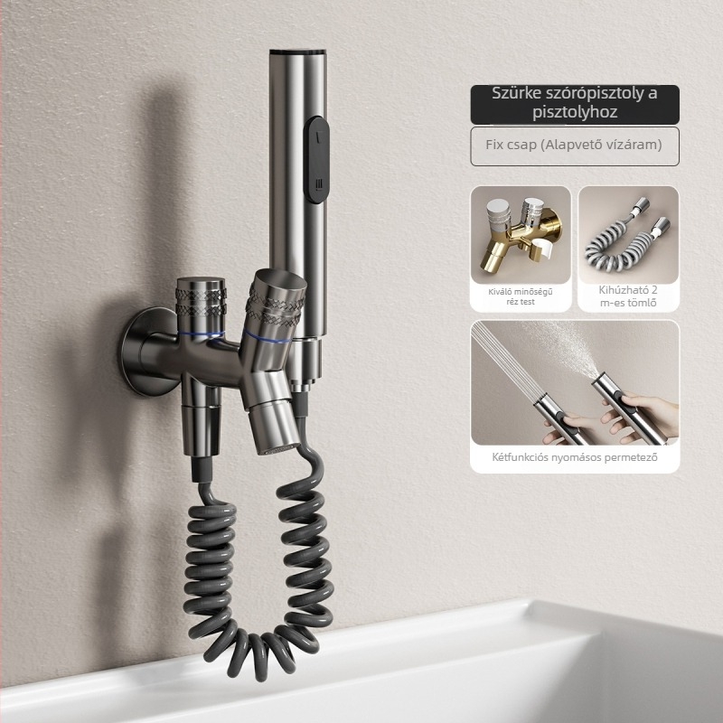 WC társ permetezőpisztoly — sárgaréz+ABS, falra szerelhető, egynyílású csap, gombos működés, magas nyomású víz