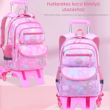 Általános iskolai gurulós hátizsák, hatkerekű, leválasztható dizájn, nejlon anyag, gerincvédelme