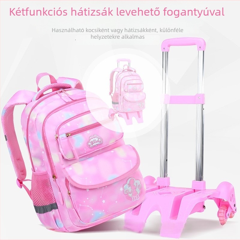 Általános iskolai gurulós hátizsák, hatkerekű, leválasztható dizájn, nejlon anyag, gerincvédelme