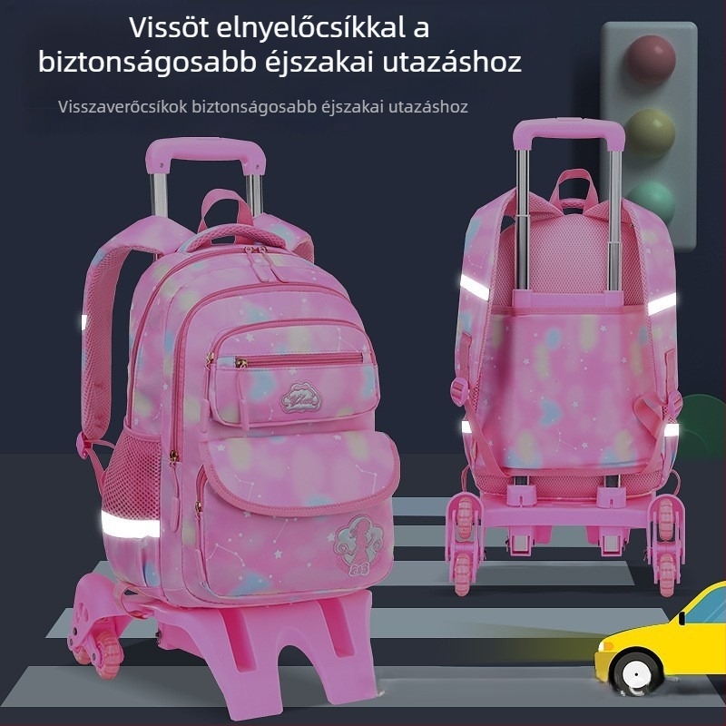 Általános iskolai gurulós hátizsák, hatkerekű, leválasztható dizájn, nejlon anyag, gerincvédelme
