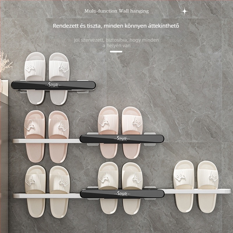 Fürdőszobai papucs-tároló - összecsukható, falra szerelhető vákuummontázs, nedvességálló, fúrás nélkül, műanyag