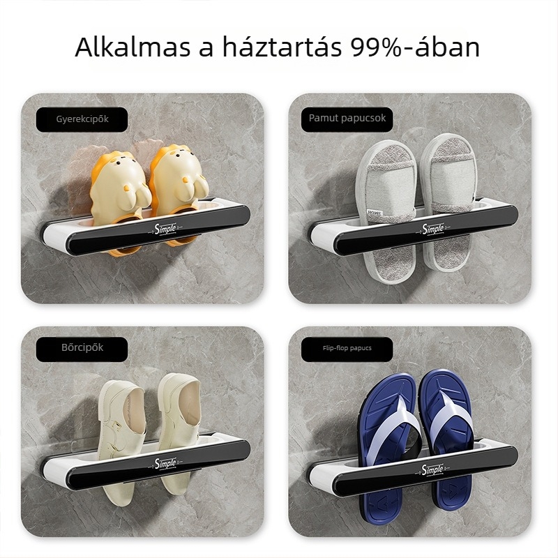 Fürdőszobai papucs-tároló - összecsukható, falra szerelhető vákuummontázs, nedvességálló, fúrás nélkül, műanyag