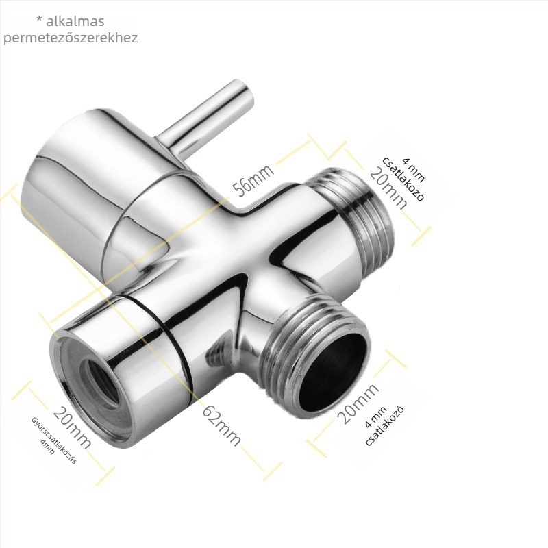 Réz háromutas víz-elosztó gyorsnyitású szeleppel, bemenet 1, kimenet 2, zuhanyzóhoz és mosdóhoz (Anyag: Réz; Konfiguráció: 1 bej / 2 ki; Gyorsnyitás)