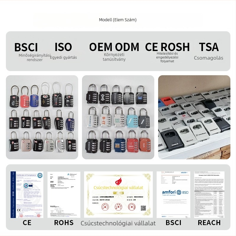 Jelszerdoboz kampóval, alumínium ötvözet, modell CH-807-L, mechanikus zár, 9 mm rúd vastagság, 28 mm rúd távolság