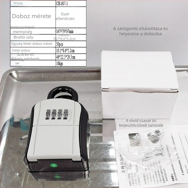 Jelszerdoboz kampóval, alumínium ötvözet, modell CH-807-L, mechanikus zár, 9 mm rúd vastagság, 28 mm rúd távolság