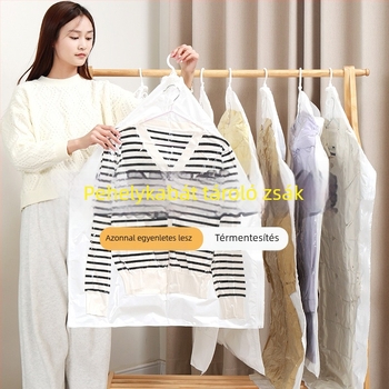 Függő vákuumos tömörítő táska pehelykabátok tárolására, PA+PE anyag, pumpa nélkül, többszöges lyukdesign