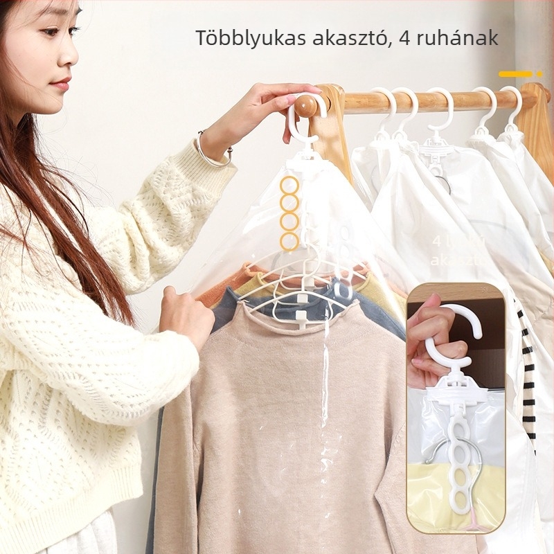 Függő vákuumos tömörítő táska pehelykabátok tárolására, PA+PE anyag, pumpa nélkül, többszöges lyukdesign