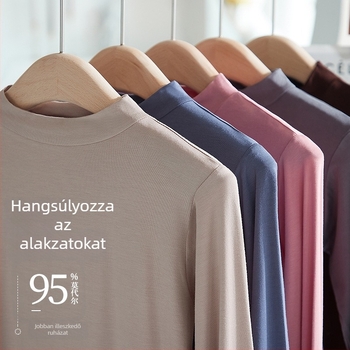 Női modal hosszú ujjú alapfelső félmagas gallérral, egyszínű, lazán szabott, hossz 50-65 cm