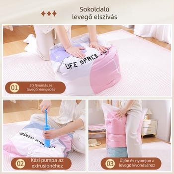 Vákuumos tömítő táska ruhákhoz és takarókhoz – háromdimenziós kialakítás; pumpa nélkül; ülő típusú tömörítés; PA+PE anyag; modell 1314.