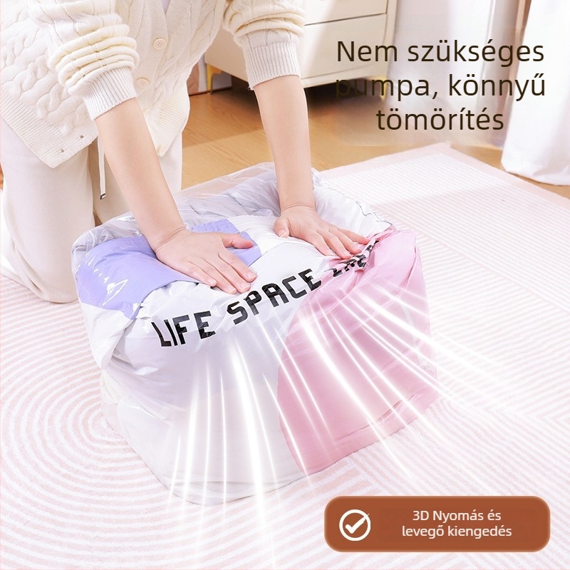 Vákuumos tömítő táska ruhákhoz és takarókhoz – háromdimenziós kialakítás; pumpa nélkül; ülő típusú tömörítés; PA+PE anyag; modell 1314.