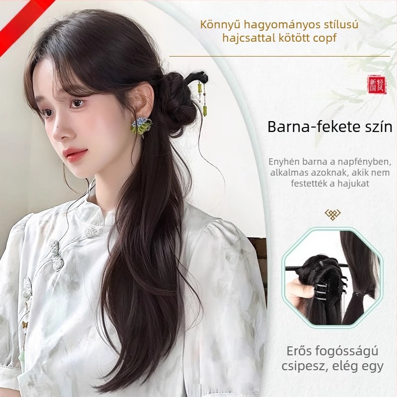 Új kínai stílusú copf paróka nőknek, hőálló szálak, nem festhető, márka Strange, modell Gfym ponytail