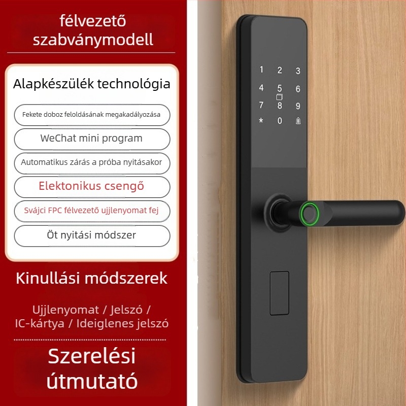 Okos zár ujjlenyomat és jelszó funkciókkal — 40 ujjlenyomat tárolás; több mint 1 000 000 nyitási ciklus; szkennelési idő <0,1 s; hamis elfogadás <0,001%; hamis visszautasítás <1,0%