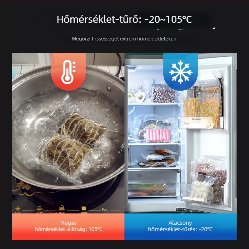 Hálós textúrájú vákuumtasak tengeri uborkához, élelmiszer-minőségű anyag, vastagított műanyag, mikrohullámú sütő kompatibilis, antibakteriális, -60°C-tól 140°C-ig