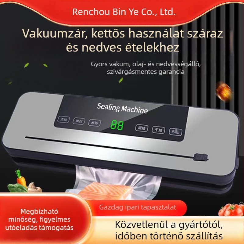 Élelmiszer vákuumos csomagoló gép, műanyag tokozás, ABS ház, 100 W, AC tápegység, kapacitás legfeljebb 500 ml