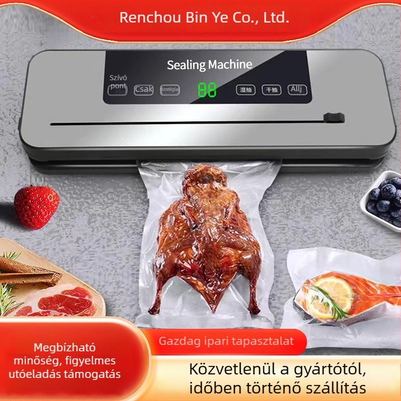 Élelmiszer vákuumos csomagoló gép, műanyag tokozás, ABS ház, 100 W, AC tápegység, kapacitás legfeljebb 500 ml