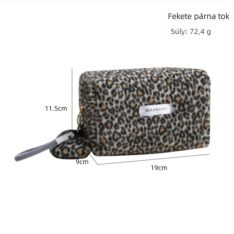 Leopard mintás plüss kozmetikai táska - multifunkcionális, hordozható tároló és toalettzsák cipzáros zárással