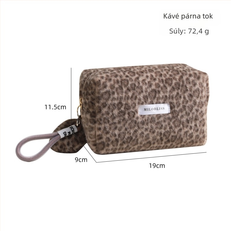 Leopard mintás plüss kozmetikai táska - multifunkcionális, hordozható tároló és toalettzsák cipzáros zárással