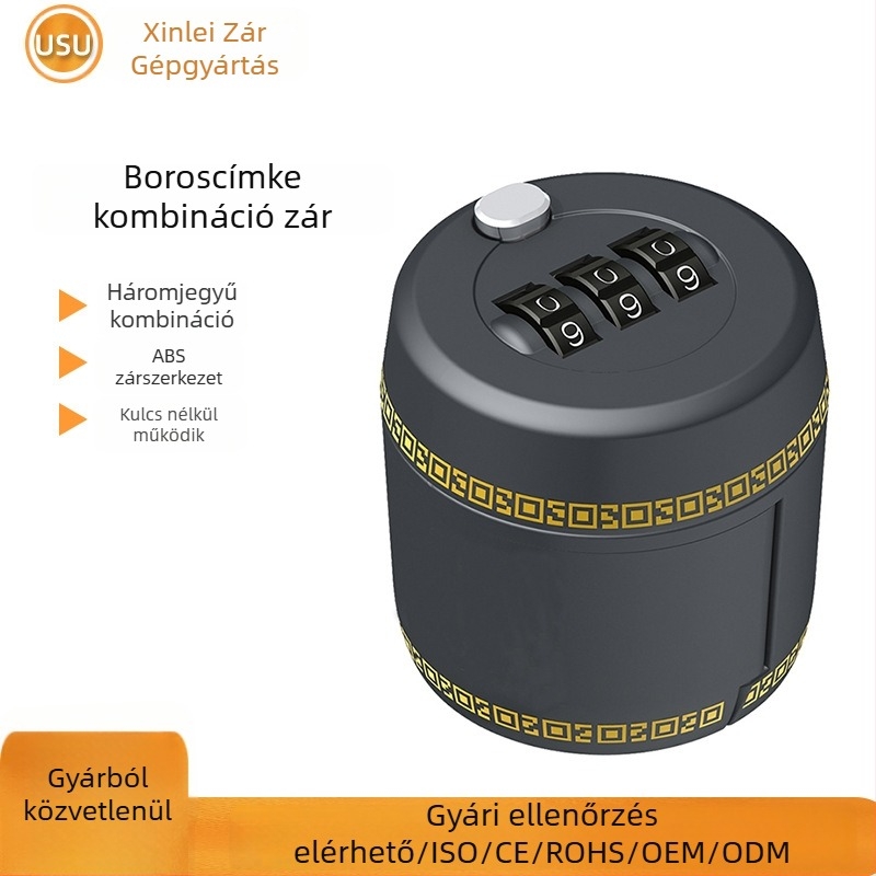 Borosüveg zár - háromjegyű jelszavas zár, ABS műanyag, modell Sw8314, italos üvegekhez