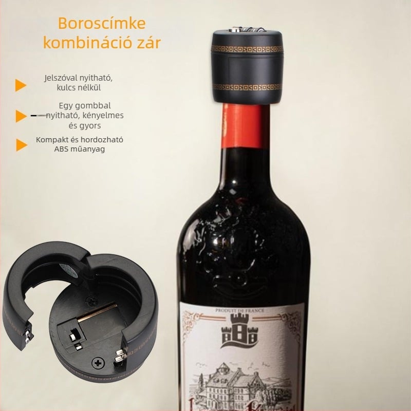 Borosüveg zár - háromjegyű jelszavas zár, ABS műanyag, modell Sw8314, italos üvegekhez