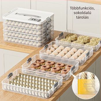 Többszintes fagyasztó dumpling doboz – Háztartási gyoza tál, PP anyag, egyszerű dizájn