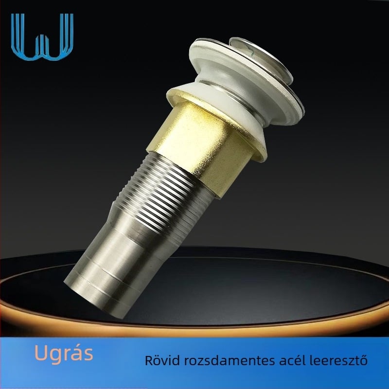 Rozsdamentes acél mosdólefolyó pop-up típus, modell Short Bounce Drainer, márka Huixin, modern minimalist stílus