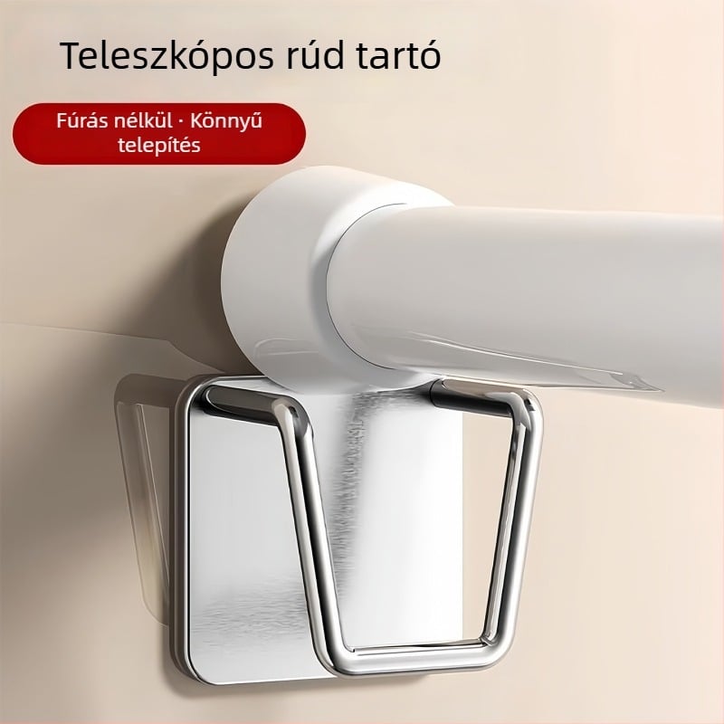 Fémes teleszkópos falra szerelhető tartó függönyrúhoz, fúrásmentes rögzítés, ragasztó klipsz a balkon ruhaszárításához