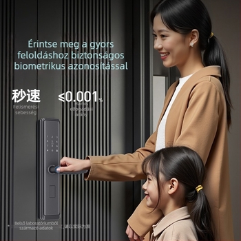 Intelligens ajtózár ujjlenyomat- és jelszó funkcióval — 40 ujjlenyomat tárolás; >1 000 000 nyitás; szkennelési idő <0,1 s; hamis elfogadási ráta 0,001%; hamis elutasítási ráta 1,0%