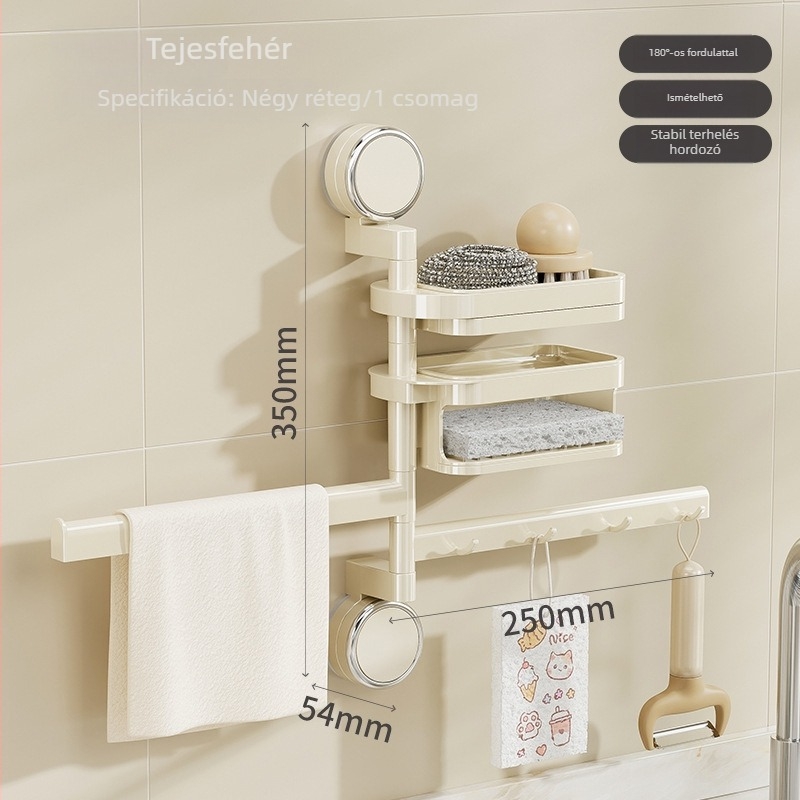 Vákuumos konyhai polc szivacsok és rongyok számára — fúrás nélküli, forogó akasztókkal, műanyag