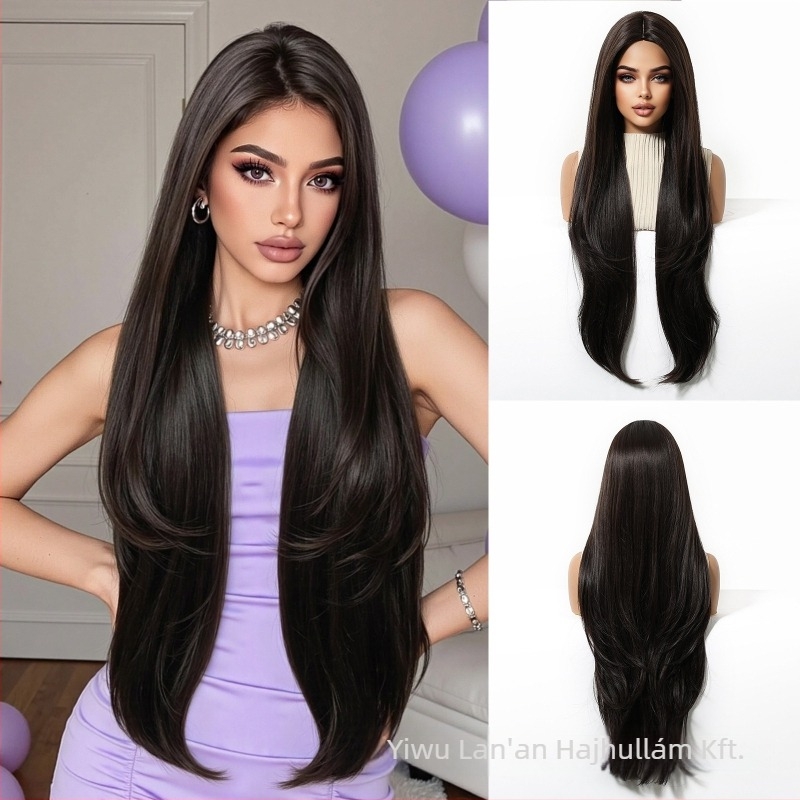 Emmor teljes fej paróka, középső rész, többszintű, hullámos és egyenes textúra, szintetikus haj