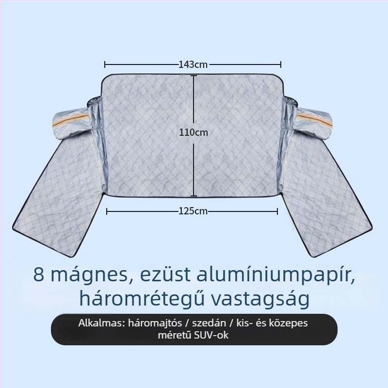 Autó téli hóvédő a frontszélvédőre – vastagabb alumíniumfólia; klipszes rögzítés; általános modellekhez; első rész; egyszerű stílus