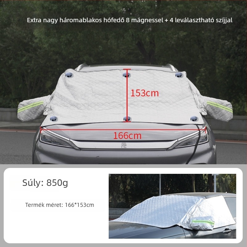 Autó téli hóvédő a frontszélvédőre – vastagabb alumíniumfólia; klipszes rögzítés; általános modellekhez; első rész; egyszerű stílus