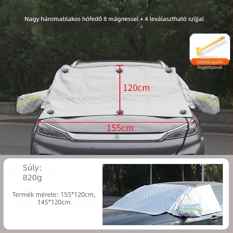 Autó téli hóvédő a frontszélvédőre – vastagabb alumíniumfólia; klipszes rögzítés; általános modellekhez; első rész; egyszerű stílus