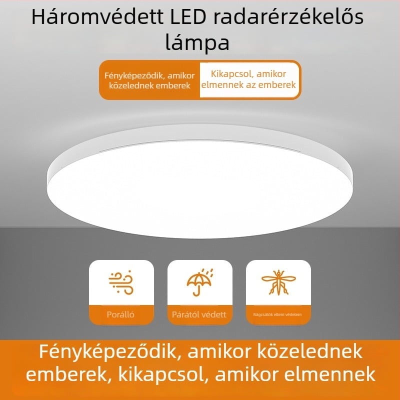 Mennyezeti LED szenzoros lámpa hangvezérléssel folyosóhoz és lépcsőházhoz – 220V, 5-10 m² lefedettség, mozgásérzékelő