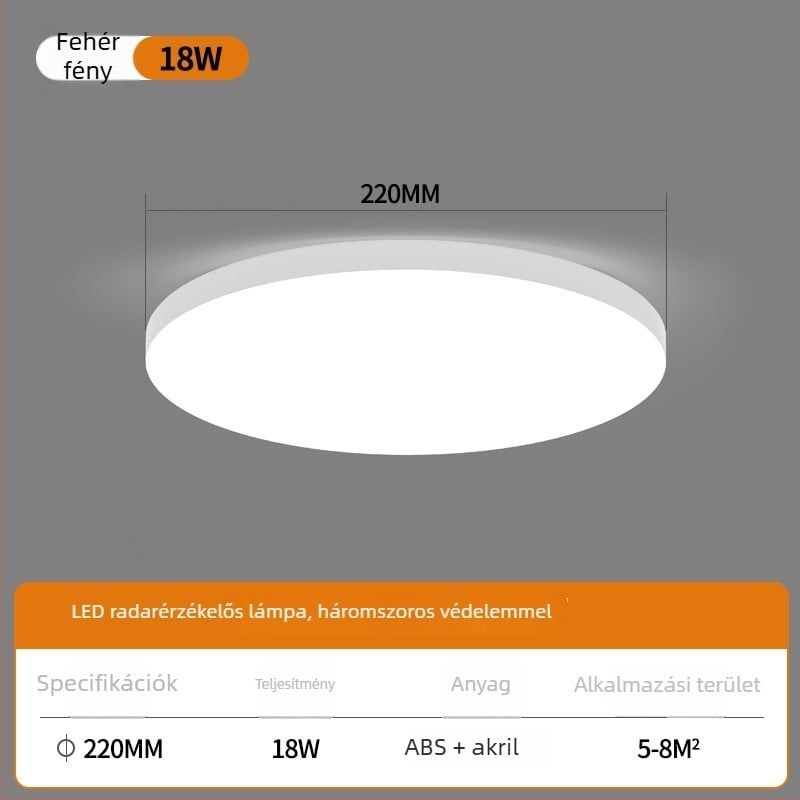 Mennyezeti LED szenzoros lámpa hangvezérléssel folyosóhoz és lépcsőházhoz – 220V, 5-10 m² lefedettség, mozgásérzékelő