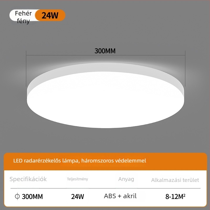 Mennyezeti LED szenzoros lámpa hangvezérléssel folyosóhoz és lépcsőházhoz – 220V, 5-10 m² lefedettség, mozgásérzékelő