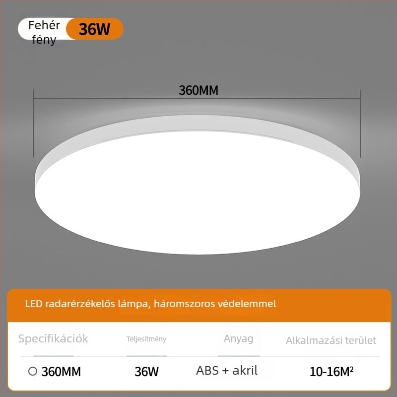 Mennyezeti LED szenzoros lámpa hangvezérléssel folyosóhoz és lépcsőházhoz – 220V, 5-10 m² lefedettség, mozgásérzékelő