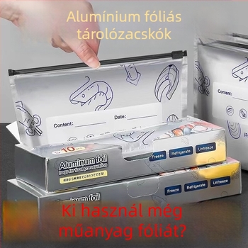 Alumíniumfóliás élelmiszer-biztonságos zipzáras tasakok, fagyasztóbarát, hús- és zöldség tárolására, -60°C–100°C