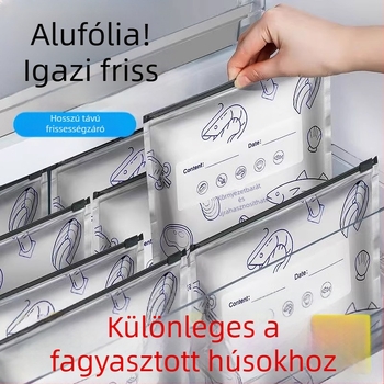 Alumíniumfóliás élelmiszer-biztonságos zipzáras tasakok, fagyasztóbarát, hús- és zöldség tárolására, -60°C–100°C
