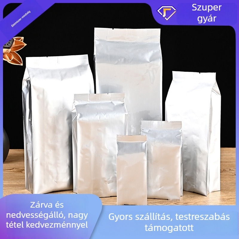 Alumínium-fóliás élelmiszer-csomagoló tasak, középső zárással, álló kivitelben, macska- és kutyaeledelhez