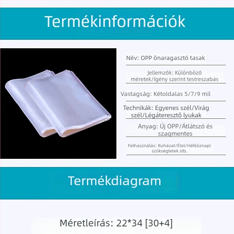 OPP öntapadós csomagoló tasak ruházathoz és kiegészítőknek, átlátszó műanyag Ziplock, eredeti anyag, logónyomtatás