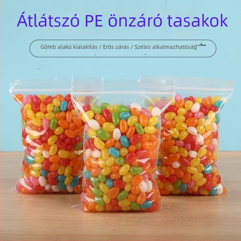 Önzáródó, átlátszó műanyag zacskók teafogyasztáshoz – testreszabható zárási hosszúság; megerősített verziók 8/10/12