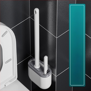 Szilikon WC-kefe hosszú nyéllel és falra szerelhető tartóval – többfunkciós tisztítás