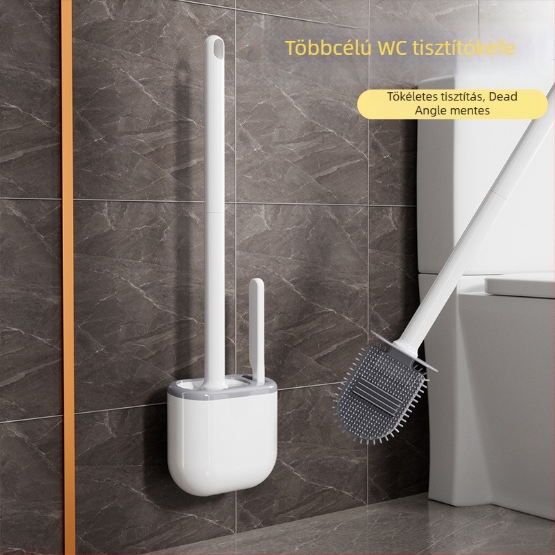 Szilikon WC-kefe hosszú nyéllel és falra szerelhető tartóval – többfunkciós tisztítás