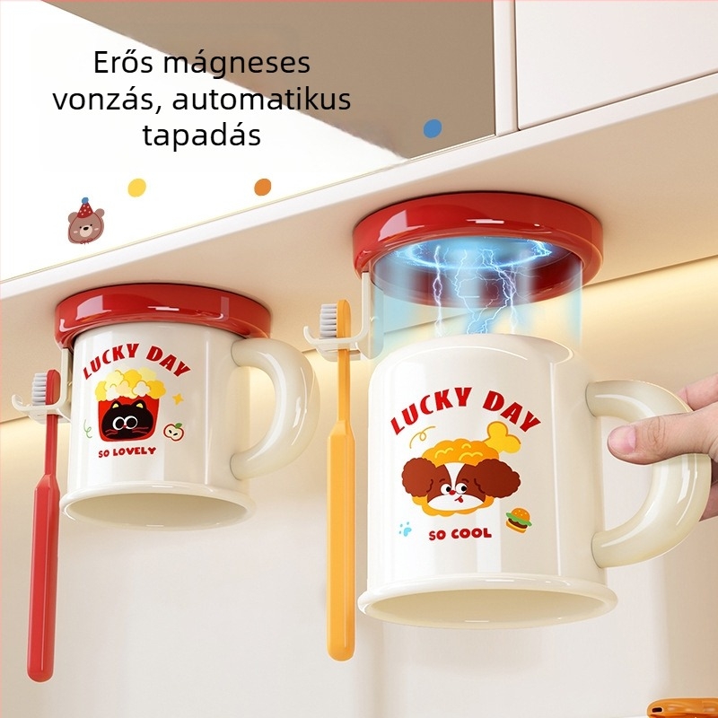 Fogkefe- és pohártartó falra szerelhető, lyukmentes, mágneses rögzítés, modell C4274, ABS műanyag, testreszabás elérhető, logónyomtatás