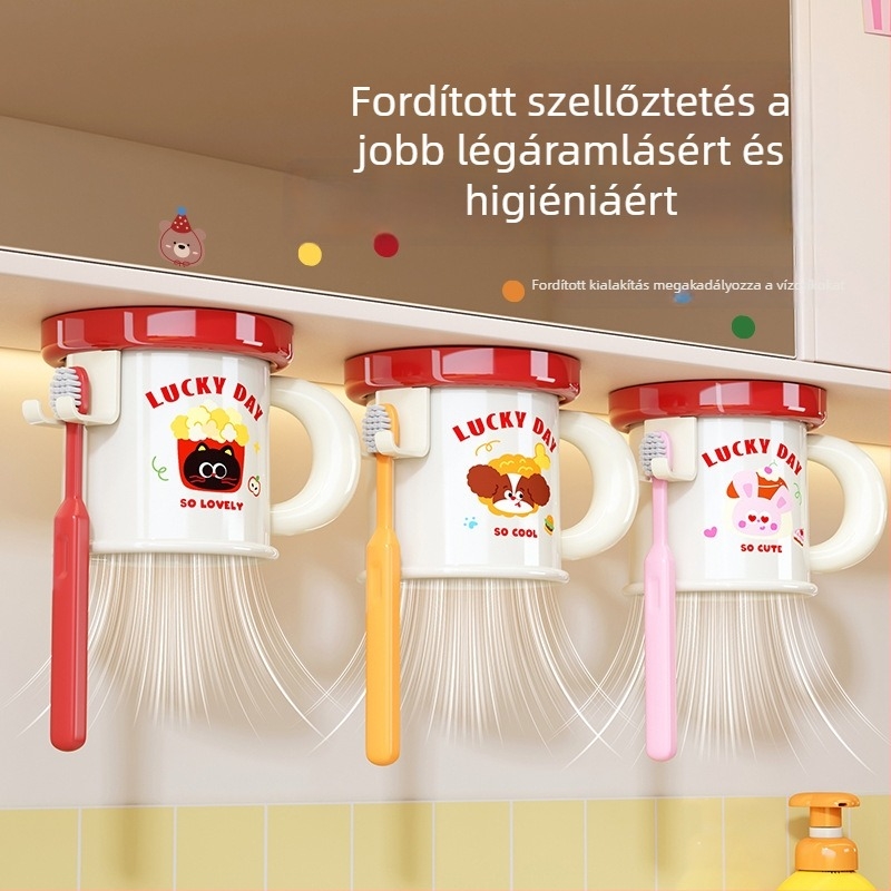 Fogkefe- és pohártartó falra szerelhető, lyukmentes, mágneses rögzítés, modell C4274, ABS műanyag, testreszabás elérhető, logónyomtatás