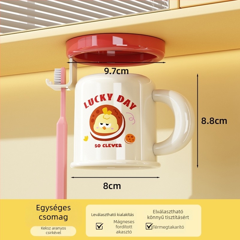 Fogkefe- és pohártartó falra szerelhető, lyukmentes, mágneses rögzítés, modell C4274, ABS műanyag, testreszabás elérhető, logónyomtatás